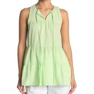 Topshop Women Green Mint Tiered Plain Smock Relaxed Sleeveless Blouse Size 12